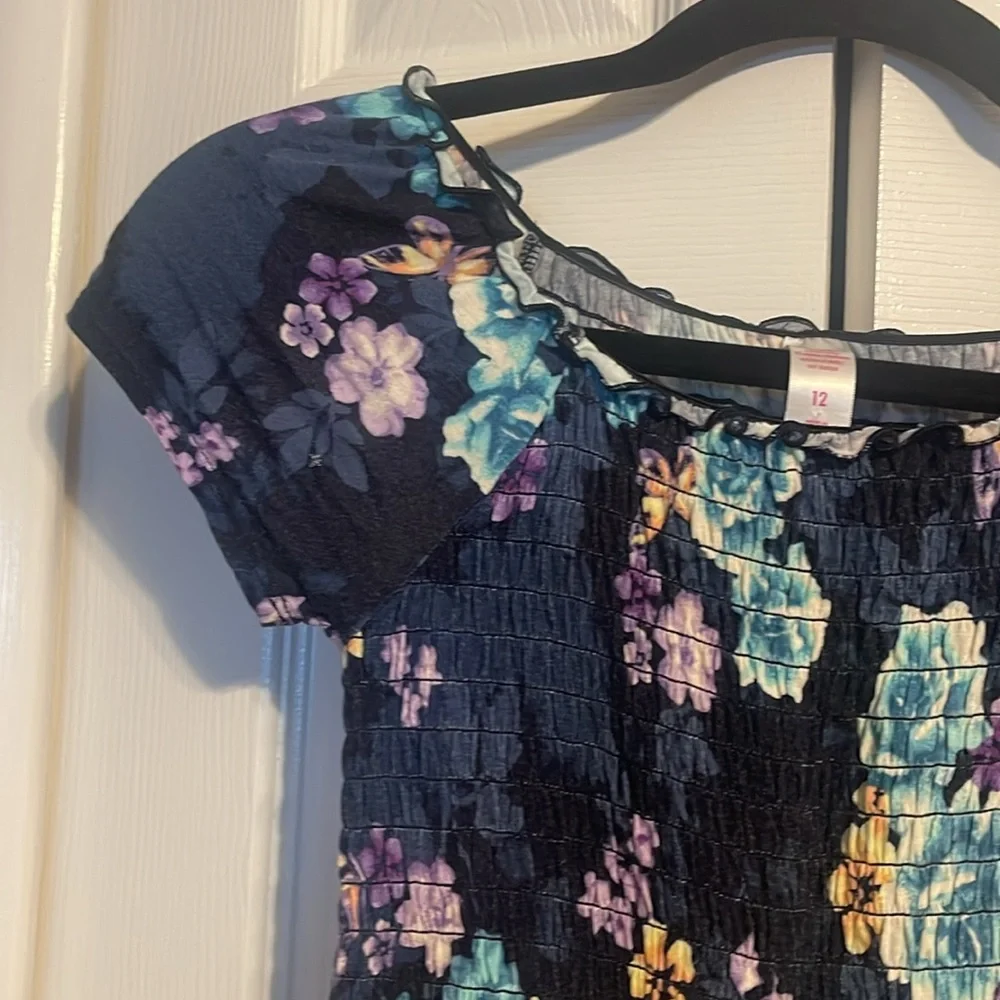 Justice floral cap sleeve shirt kids size 12 NWOT
